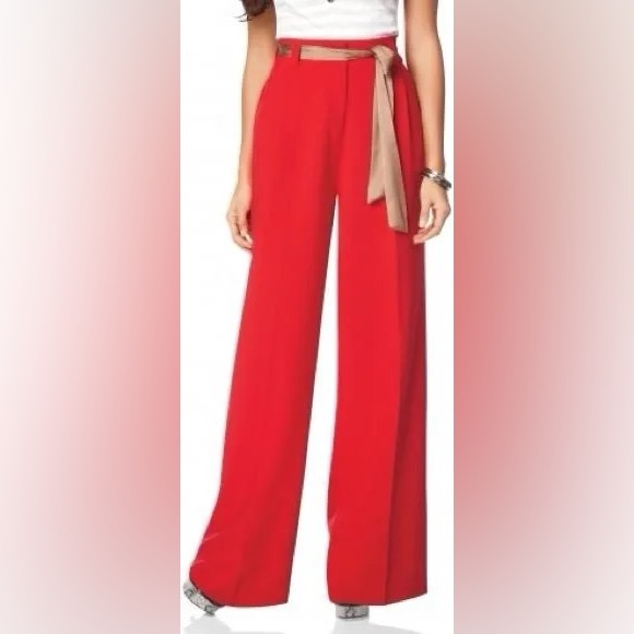 Kardashian Kollection Size 10 Red Trousers High Waisted Pleated - Picture 1 of 1